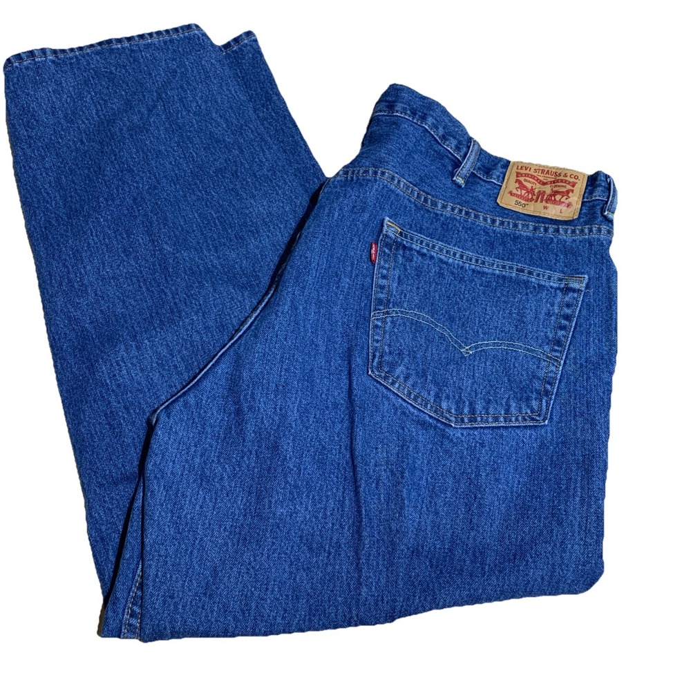 Levis Jeans 550 Mens 44x30 Blue Relaxed Fit Straight Leg Medium Wash Denim Work